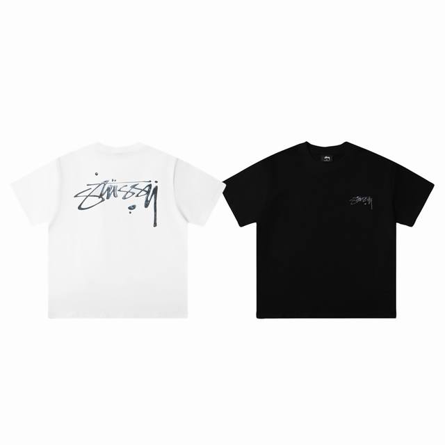 90包邮 stussy 斯图西 24Ss水银字母Logo印花 圆领短袖T恤-市场最高品质 color：白色 黑色 size：S M L Xl number：25