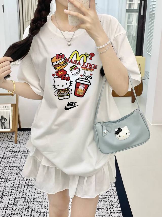 80包邮 【260G重磅纯棉】Nike耐克 Hello Kitty 50周年 三丽鸥联名限定 恶搞麦当劳 趣味汉堡可乐 短袖T恤 男女同款 半袖 情侣款 面料工