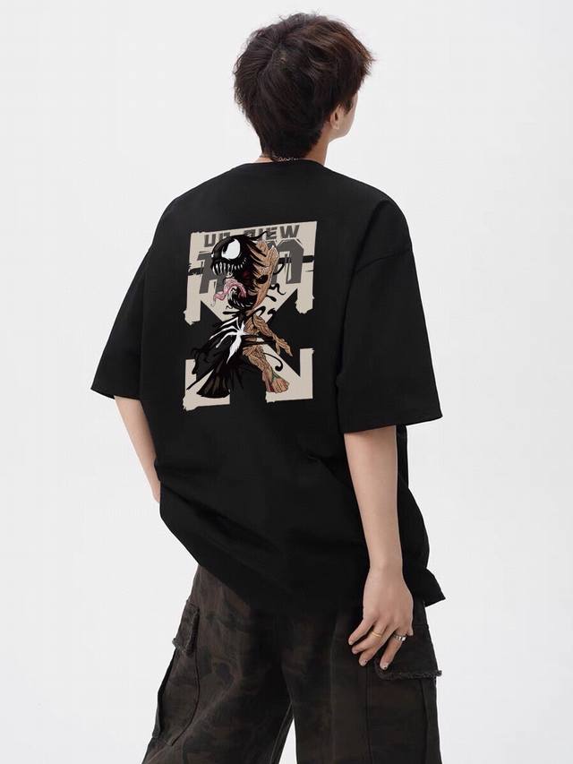 80包邮 【260G重磅纯棉】耐克 Nike X Off-White 联名系列 恶搞漫威 Marvel 毒液化格鲁特 短袖T恤 男女同款 半袖 情侣款 面料工艺