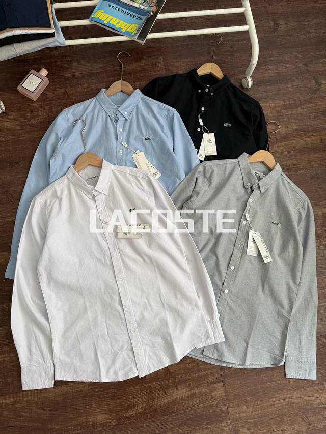 130包邮 颜色：黑色，白色，浅灰，浅蓝 尺码：M到Xxl 新增25新款配色！Lacoste法鱼高品质牛津纺长袖衬衫 定织纯棉牛津面料 成衣水洗 细节全部还原