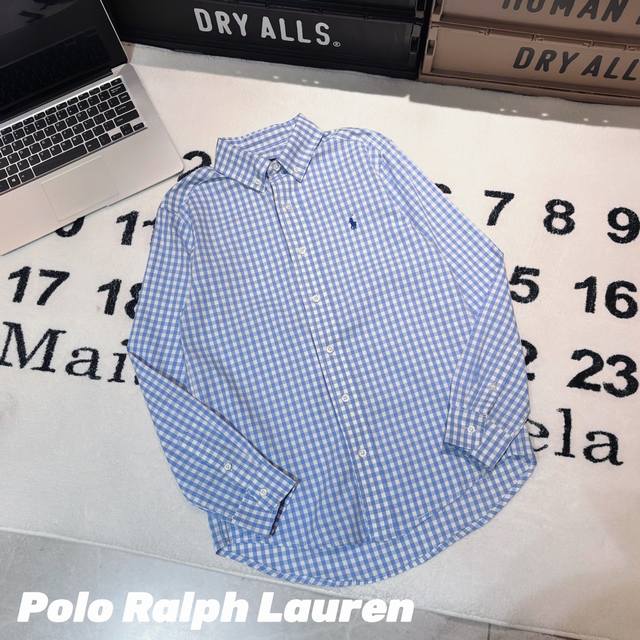 140 -Polo Ralph Lauren衬衫 格纹拼色翻领单排扣长袖 浅蓝色 女款 -面料：采用原版一比一纯棉面料，还原度百分99以上！ -辅料：原版拆解开