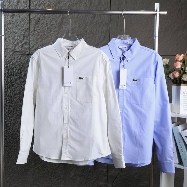 180 Lacoste法国鳄鱼男装25春季新款时尚纯棉舒适纯色长袖衬衫|Ch6372 经典火爆款来袭 前襟刺绣Logo, 小巧精致且具辨识度, 商务休闲均可随意