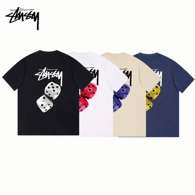 90 【天花板版本 常青款】货号8840 Stussy 斯图西 Tee Dice Pigment Dyed骰子印花 男女短袖T恤 *21S 220G 40支双纱