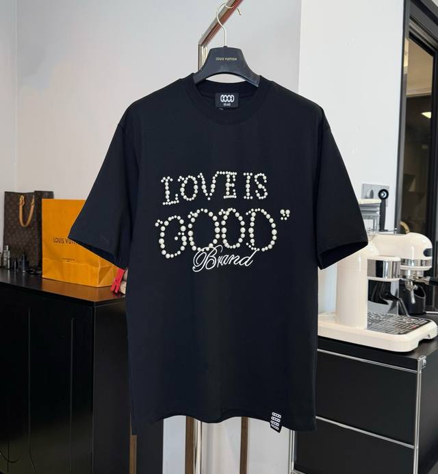 上新，正宗广州货 110 goodbrand 25Ss 进口仿真珍珠 重工短袖T恤 yb一比一开发 100%棉 采用订色订染纯棉衣面，280G双股双纱，手感舒适