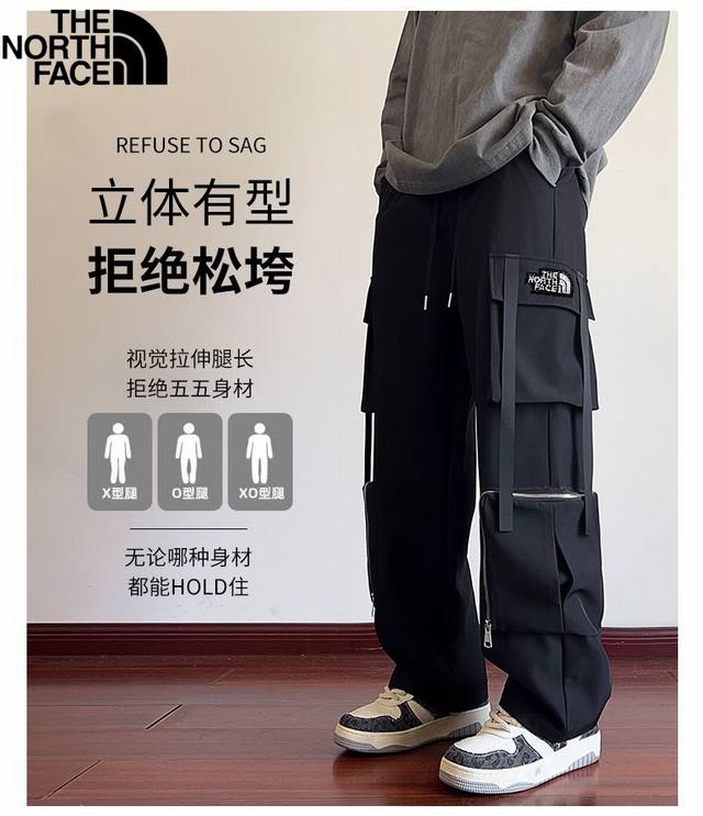 140北面The North Face25春季新款，多口袋松紧腰宽松显瘦直筒裤，个性多巴胺工装伞兵裤，工装裤，显瘦休闲裤长裤！ 裤子版型宽松 细节完美 耐磨耐脏