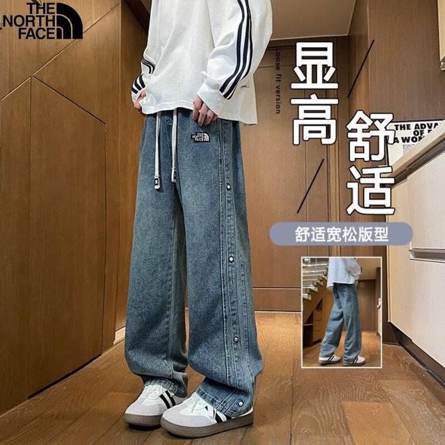 160北面The North Face春季新款，男士冬春季新款，百搭水洗牛仔休闲侧边排扣牛仔裤，男士直筒裤，百搭休闲裤！ 颜色:图色 尺码:M-5Xl