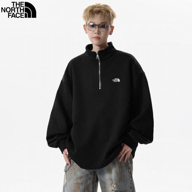 130北面The North Face春季新款，男女同款立领半拉链百搭肌理感卫衣，男士百搭休闲上衣！ 颜色:黑色，米白色 尺码:M-3Xl