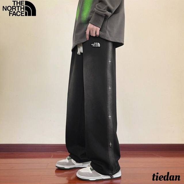 140-北面The North Face春季新款，男女同款松紧腰水洗棉磨白显瘦潮流休闲裤，男士休闲裤，百搭卫裤直筒裤！ 颜色:黑色 尺码:M-4Xl