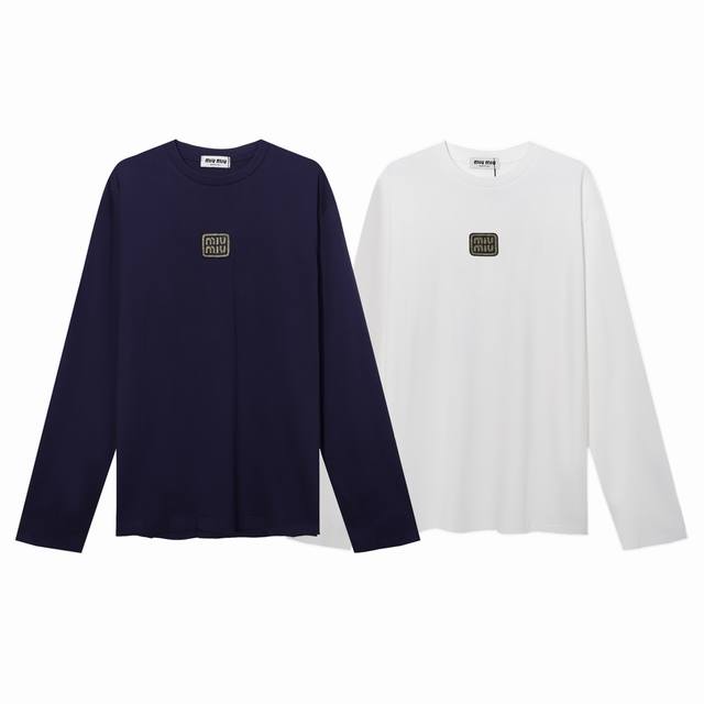 特价清仓80只有白L可退换（尺码偏大）【顶级版本】 miumiu 缪缪家小标刺绣长袖 上身显瘦无死角巨好看 本市场No.1的质量 真正天花板品质 全部原版开发注