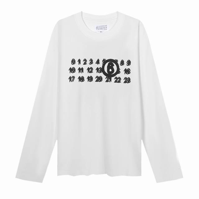 特价清仓80只有L可以退换（尺码偏大）【顶级版本】 maison Margiela马吉拉数字Mm6 24Ss新款模糊日历印花情侣长袖T恤 进口机器印花字母清晰