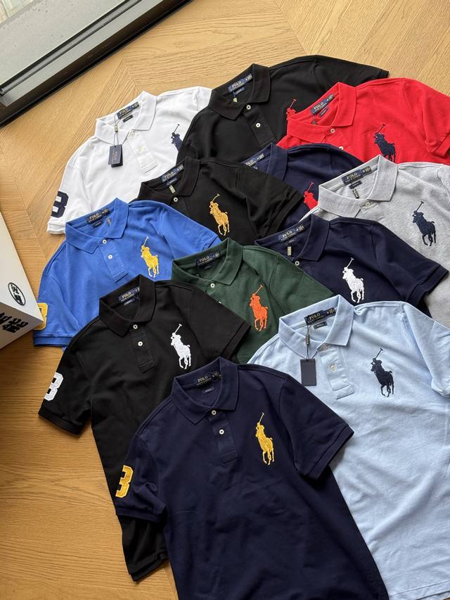 供130 十二色Ralph Lauren/拉夫劳伦 25春定制 基础大马刺绣 Big Pony Polo衫 s~Xl 黑色金标 黑色白标 黑色红标 藏青金标 藏