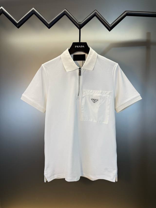 p170 顶级代购版本★普拉达 Prada 半拉链金属三角标口袋翻领Polo衫短袖 香港贸易洋行渠道货！重磅高端臻品，取料珠地水洗面料，不起球，不变形，不缩水，