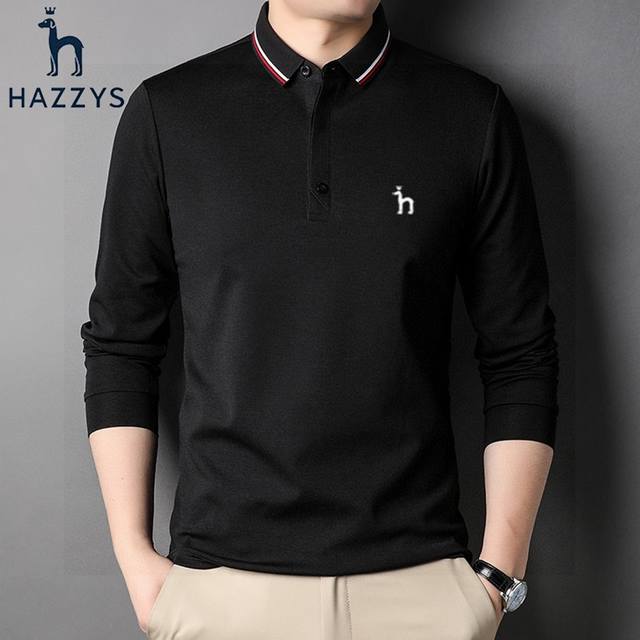 120 哈吉斯Hazzys春季新款Polo衫，男简约长袖纯色双间色领桑蚕丝Polo衫！青岛的代工！品质超赞！和原单同样质量！ 这一款哈吉斯的Polo衫的品质是超