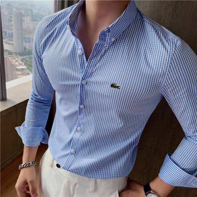 150 lacoste/鳄鱼法式浪漫~细格衬衫春季男翻领商务休闲长袖衬衫 压轴好货！今年的蕞新款！原6900！ 鲁T今年新型研发的高定色织面料—锐纤棉 更尊重自