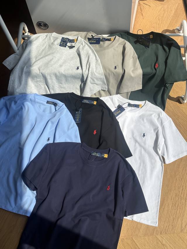供90 七色Ralph Lauren/拉夫劳伦 24Ss 经典基础刺绣 平纹针织棉质 短袖Tee 灰色 卡其 绿色 浅蓝 藏青 白色 黑色 s~Xl 官网在售9