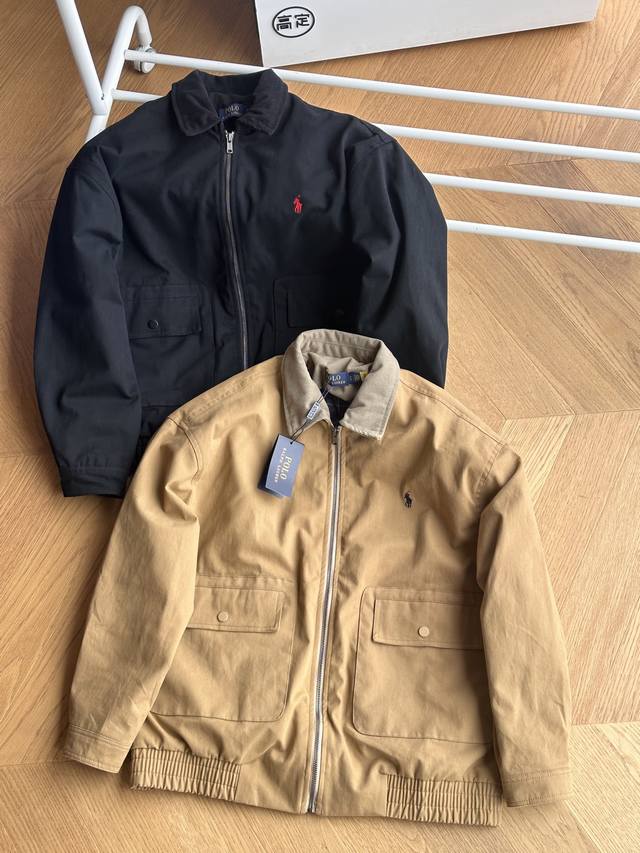 供290 Ralph Lauren / 拉夫劳伦 翻领工装夹克外套 卡其 黑色 s~Xl 采用多功能口袋设计，英伦复古风 简约不失格调，灯芯绒领口、袖口及门襟设