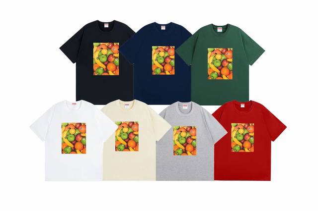 款号Bs735#P70 supreme Ss19 Fruit Tee Navy水果印花 宽松版型 采用260克精梳棉双纱 从面料到辅料全部三标齐全跟足Zp 进口