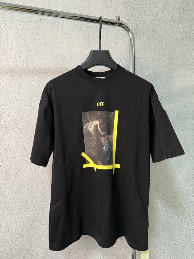 款号1018#P110 顶级版本 off-White经典爆款Ow23Ss天使卡拉瓦油画金箭头短袖T恤 versize版型，最大码可穿到220斤左右，对体宽的大哥
