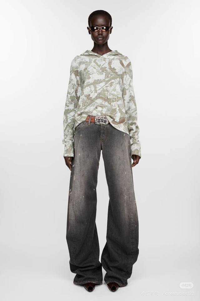 6002#P220 acne Studios25Ss新款Ac新品弯刀神裤版型.显瘦裤.重工泼墨水洗马骝工艺.男女同款.直筒裤. 码数：Xs.S.M.L.Xl