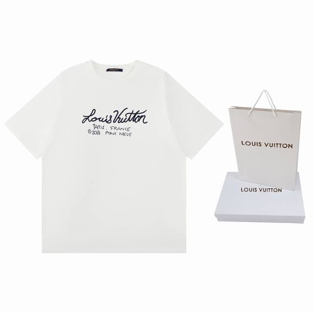 100【顶级版本.官网品质】 louis Vuitton*路易威登 lv 特色印花刺绣短袖T恤 采用原板独家定制260克32支双莎纯棉面料 质感非常柔软舒服 1