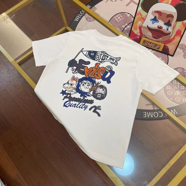 p100 Evisu福神2024新款男士字母1991狗头锦鲤短袖 颜色：白 尺码：S-Xxl s码 肩宽44 胸围96 衣长68 适合身材100-120斤 m码