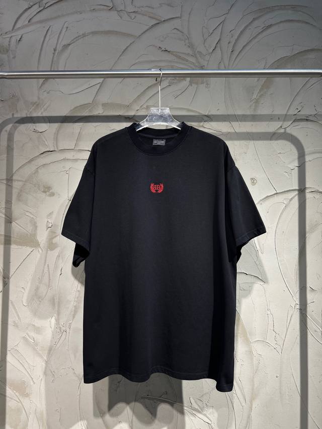 p100 balenciaga新款巴黎世家刺绣短袖T恤2025Ss 早春新款经典麦穗双B刺绣磨了圆领短袖 专柜的最经典系列 最简单基础的经典款 很简单 原版面料