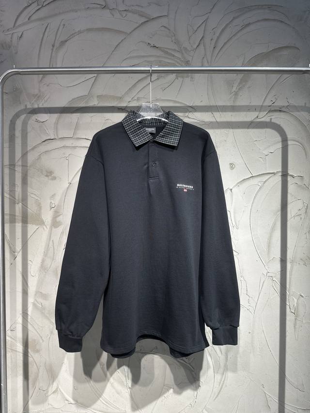 p140 balenciaga新款巴黎世家Blcg春季25系列衬衫领Polo卫衣长袖 ，红色的Icon 印花个性十足。同系列Icon的Logo 相互呼应。完美诠