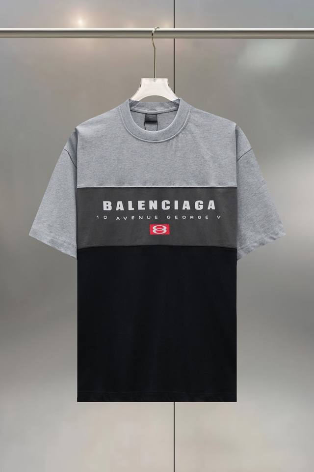p100 Balenc$Aga 巴黎双环拼接纯棉圆领T恤 男女同款 颜色: 杏色 灰色 尺码： Xs S M L 编号:Bt2320F65