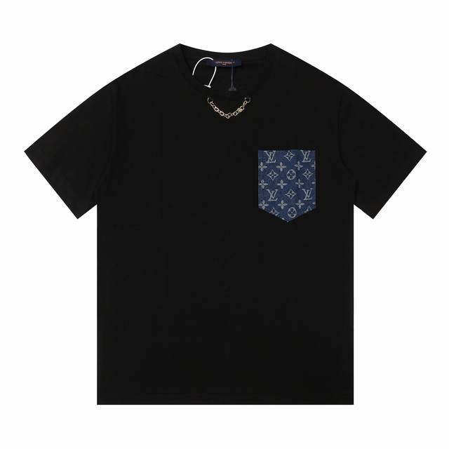 100 lv 驴家 25Ss新款刺绣老花口袋短袖（高品质） 面料- 采用270克双股精梳棉面料.索罗纳螺纹订织订染国标一级面料 辅料：官网原版三标Logo 尺码