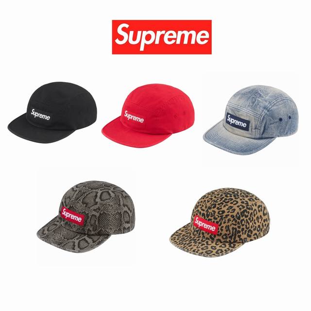 s250P80 supreme 24Ss Washed Chino 皮扣棒球帽 鸭舌帽 颜色：黑 红 豹纹 水洗蓝 蛇纹