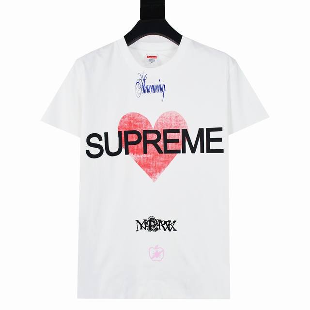 s260P80 顶级版本 Supreme 25Ss Announcing 爱心Logo印花短袖T恤 拒绝看图做货 拒绝拿错误版本对比 采用圆筒无缝工艺（原版工艺
