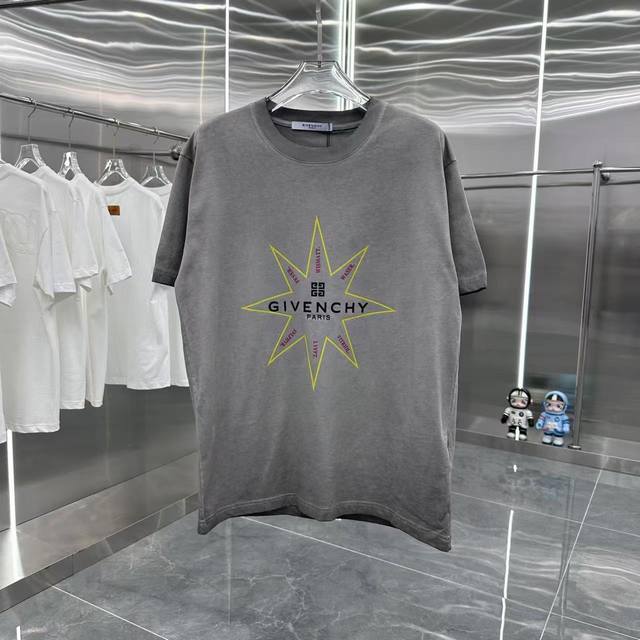 p100 纪梵希 2025春夏新款 洗水做旧 短袖T恤 印花厚板硅胶工艺 男女同款宽松版 S M L Xl Xxl 五个码 黑色 灰色 咖啡色