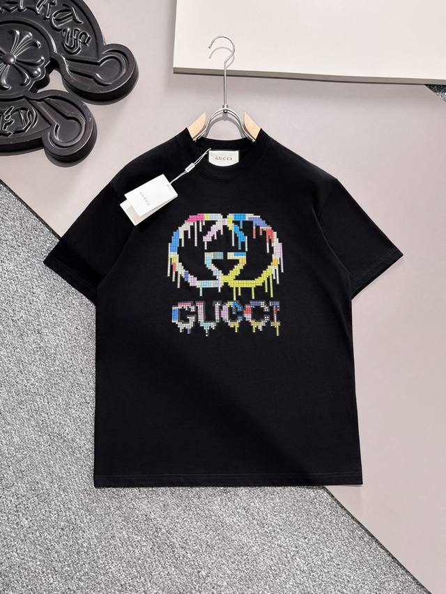 p100 Gucci 2025最新款印花短袖，高品质专柜原单短袖，顶级制作工艺进口面料，专柜款优质胶印印花设计，采用进口高端订制260克双纱面料，进口丝线手感一