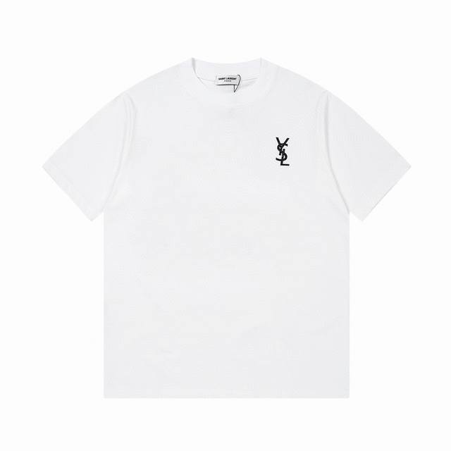 p90 saint Laurent Paris 圣罗兰23Ss Logo短袖T恤 简约大气上档次，独家定织定染高克重260克面料质感柔软舒适 Os落肩宽松版型春
