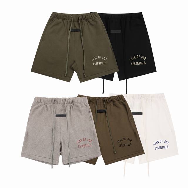 fear Of God Essentials Fall24新品系列印花半弧字母短裤毛圈卫裤 款号：K225# P80 颜色：黑色 灰色 白色 橄榄绿 常青绿 码