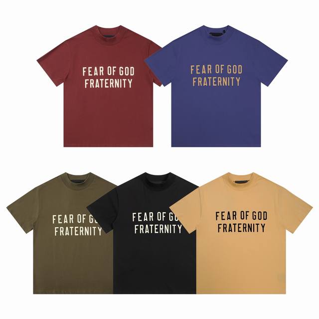 essentials Fraternity印花字母短袖T恤 款号：E2343# P70 颜色：幽兰紫 橄榄绿 绯红色 琥珀色 星辰黑 码数：S M L Xl