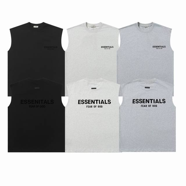 p60 Fear Of God Fog复线Essentials胸前小字母后背字母黑色植绒背心 颜色 黑色深燕麦浅燕麦 尺码 S-Xl