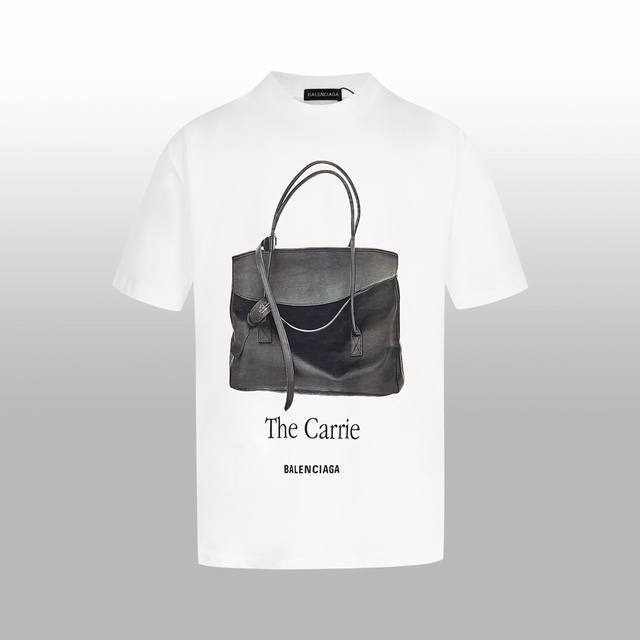 p100 高版本 【Balenciag*】春夏新款短袖T-Shirt 欧洲数码直喷技术 260克高克重棉感面料 挺括有型 图案清晰如手绘 手提包插画 无性别穿搭