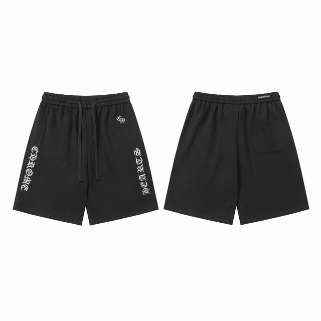 现货P130《2287》新款克罗梵文刺绣短裤五分休闲裤基础简约男女同款潮 颜色:黑色 码数：S M L Xl