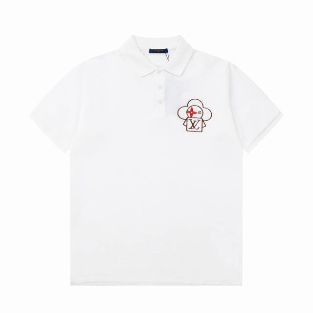 110 Lv/路易 25Ss新款 lv动漫人脸毛巾绣Polo 230克重双纱全棉珠地 颜色：黑 白 码数：S M L Xl Xxl