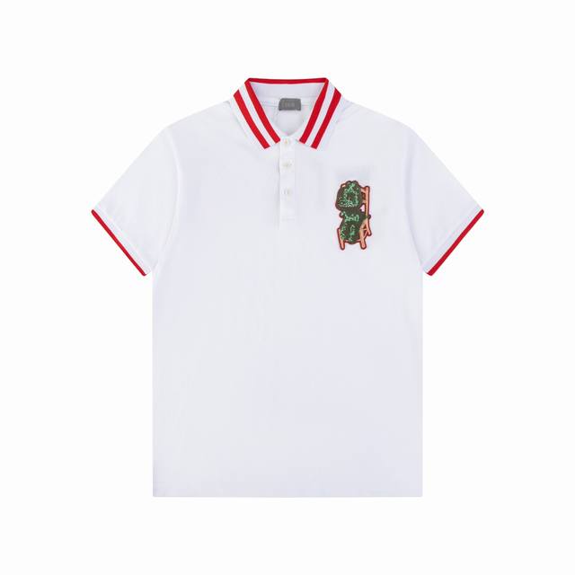 110 Dior/迪奥 25Ss新款 绿色小卡龙椅子贴饰 抽象Logo刺绣 重工艺Polo 230克重双纱全棉珠地 颜色：黑 白 码数：S M L Xl Xxl