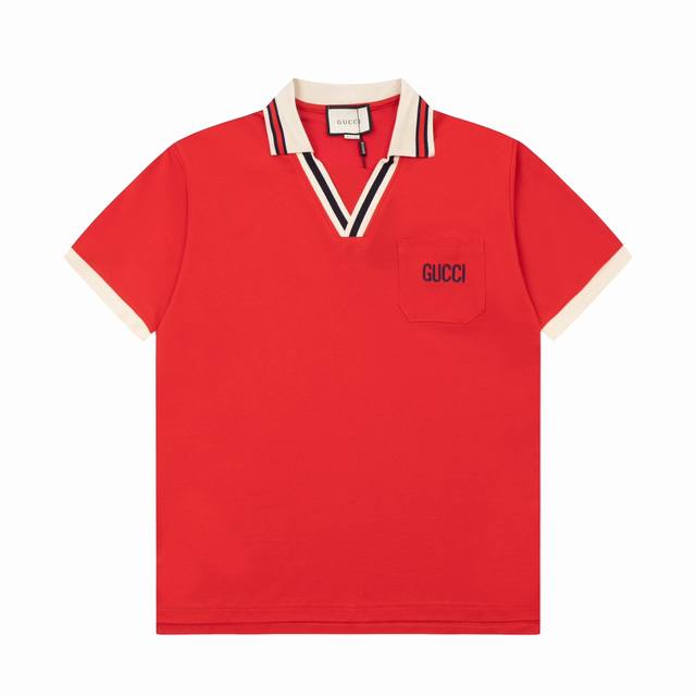 110 gucci/古驰 25Ss新款 海军领口袋Logo绣花Polo 颜色：兰 红 白 宝兰 码数：S M L Xl Xxl