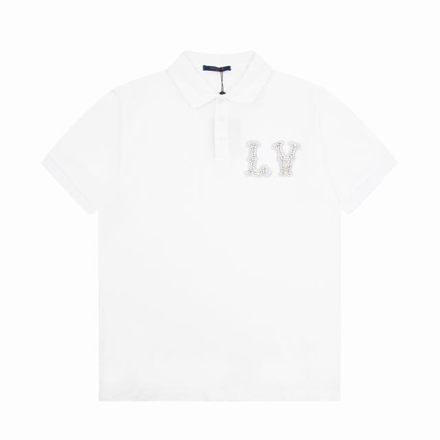 110 Lv/路易 23Ss新款 订制钻石Logo贴饰Polo 230克重全棉珠地 颜色：黑 白 码数：S M L Xl Xxl