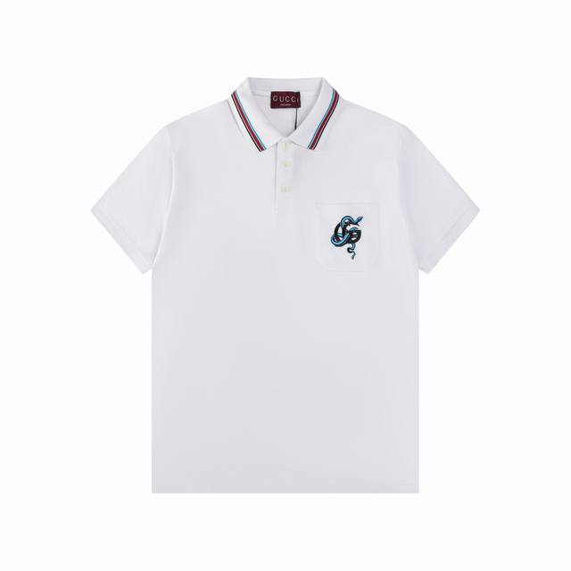 110 Gucci/古驰 25Ss新款 蛇年贺岁款 口袋小蛇Gg刺绣Polo 230克重全棉珠地 颜色：宝兰 白色 浅灰 码数：S M L Xl Xxl