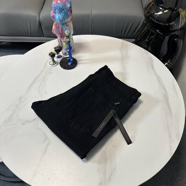 p140 amiri Mx1 烫钻 高街牛仔裤修身弹力水洗刀割破洞长裤Fog高街男潮 Amiri黑色拼皮烫钻牛仔裤 宁波水洗大厂操刀 正面 背面 裤脚猫须玩美落