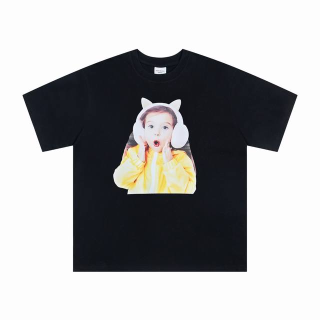 1012#P80 adlv 韩国潮牌 小女孩进口印花工艺短袖 280克纯棉双纱面料 男女同款 宽松版型 颜色: 黑色 码数: 1 2