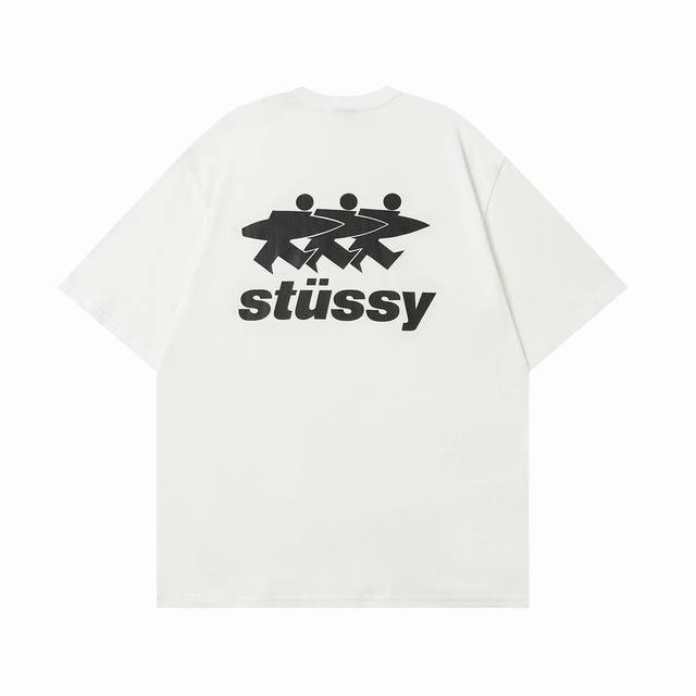 stussy 滑板图案 印花圆领男女同款斯图西短袖 款号：610# 码数：M L Xl Xxl 颜色： 黑色 白色 面料：32支纯棉双纱230克 印花：丝网印花