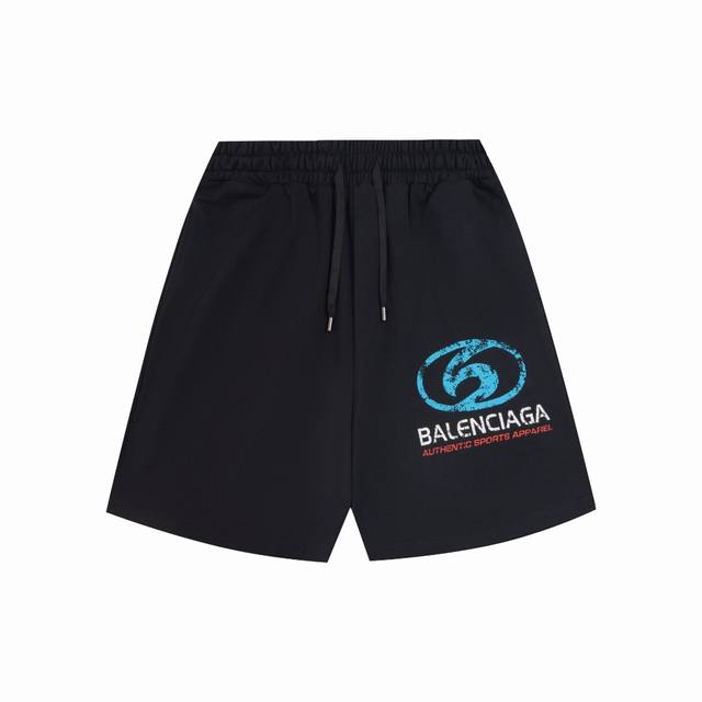 p120 高品质 Bal 巴黎世家洗水磨破标识图案短裤，精美印花工艺，面料采用纯棉毛圈400克厚实面料，上身效果宽松休闲，潮流大版型，三标齐全 ，男女同款 尺码