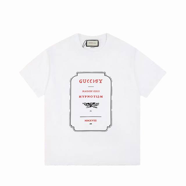 #P100 上新款号：G751 gucci/古驰 标识Logo字母印花百搭短袖T恤男女同款 吊牌 领标 水洗唛 三标齐全 定织定染260克精梳棉面料 尺码：Xs