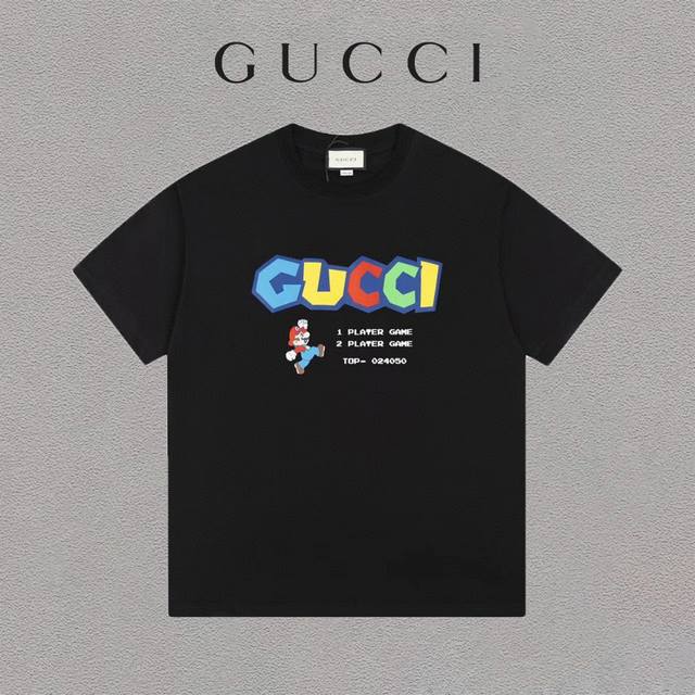#P100 上新款号：E125 gucci/古驰 马里奥印花字母百搭短袖T恤男女同款 吊牌 领标 水洗唛 三标齐全 定织定染280克精梳棉面料 尺码：Xs-L